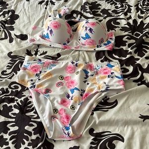 Floral high waisted two piece swimsuit